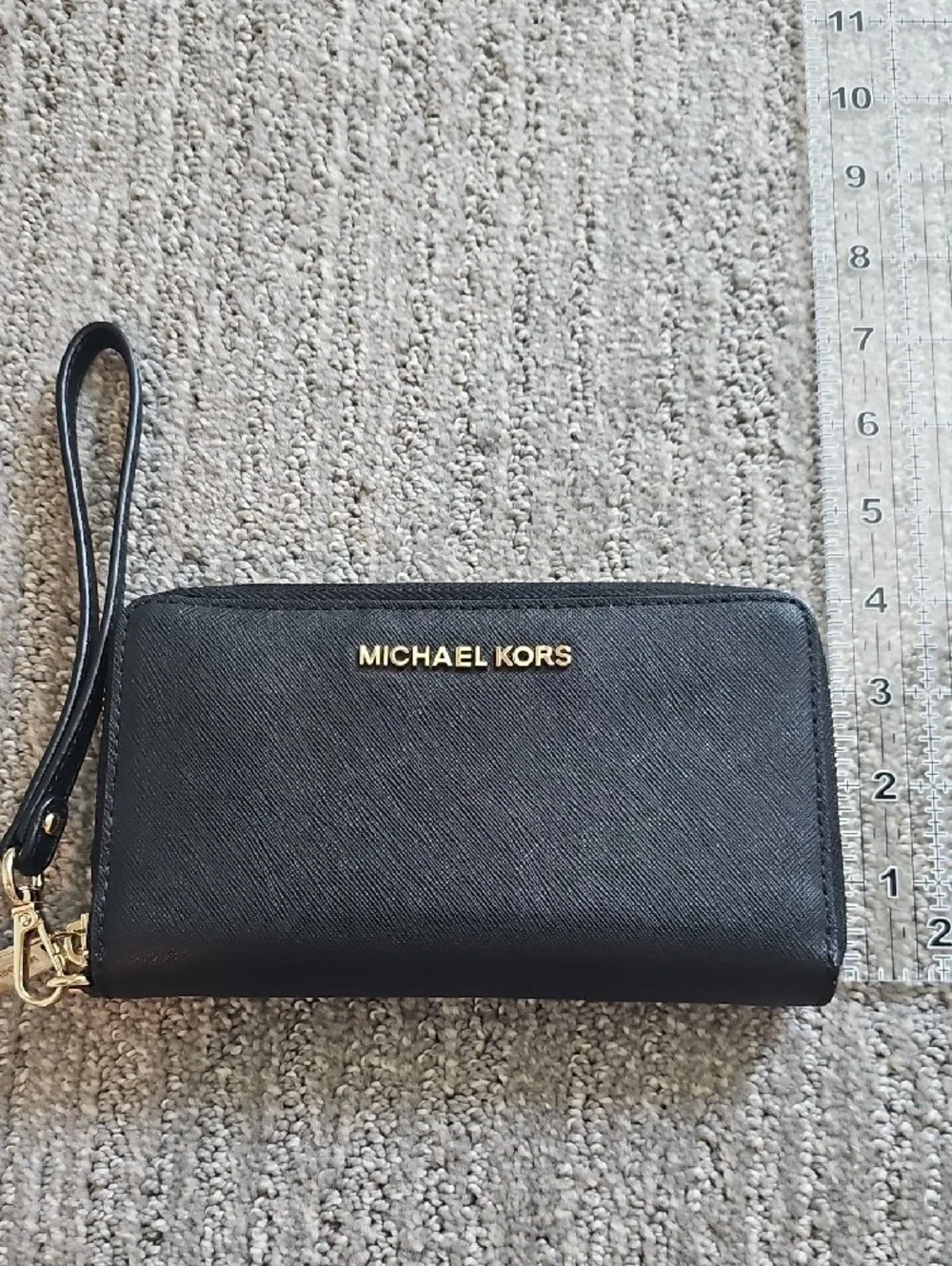Michael Kors Black Saffiano Leather Wristlet Wallet with Gold Hardware